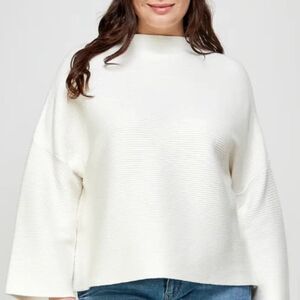 NWT Ellison Plus Size Casual Ivory Mock Neck Ribbed Sweater